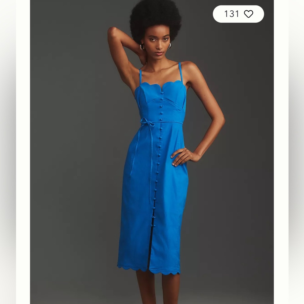 Linen sweetheart scallop midi dress Anthropologie button down